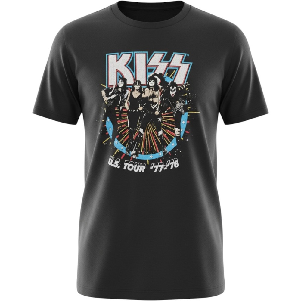 KISS US Tour 77-78 Graphic T-Shirt Mens Large Black Cotton Bravado AP21-075